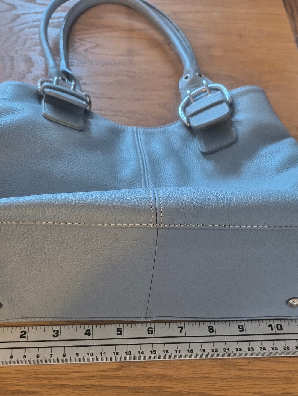 Tignanello Powder Blue Pebbled Leather Shoulder Bag with Buckle Straps - Picture 6 of 7